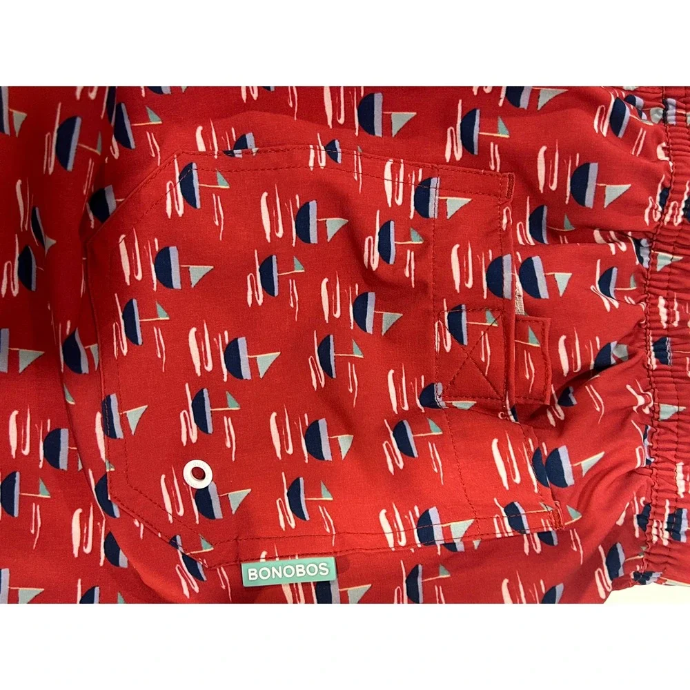 Bonobos Mens Swim‎ Trunks Medium Red Sailboat Print Drawstring Swimsuit (681)